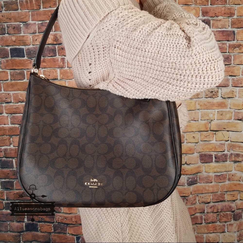 Coach signature zip leather brown shoulder bag NWT - Picture 1 of 6